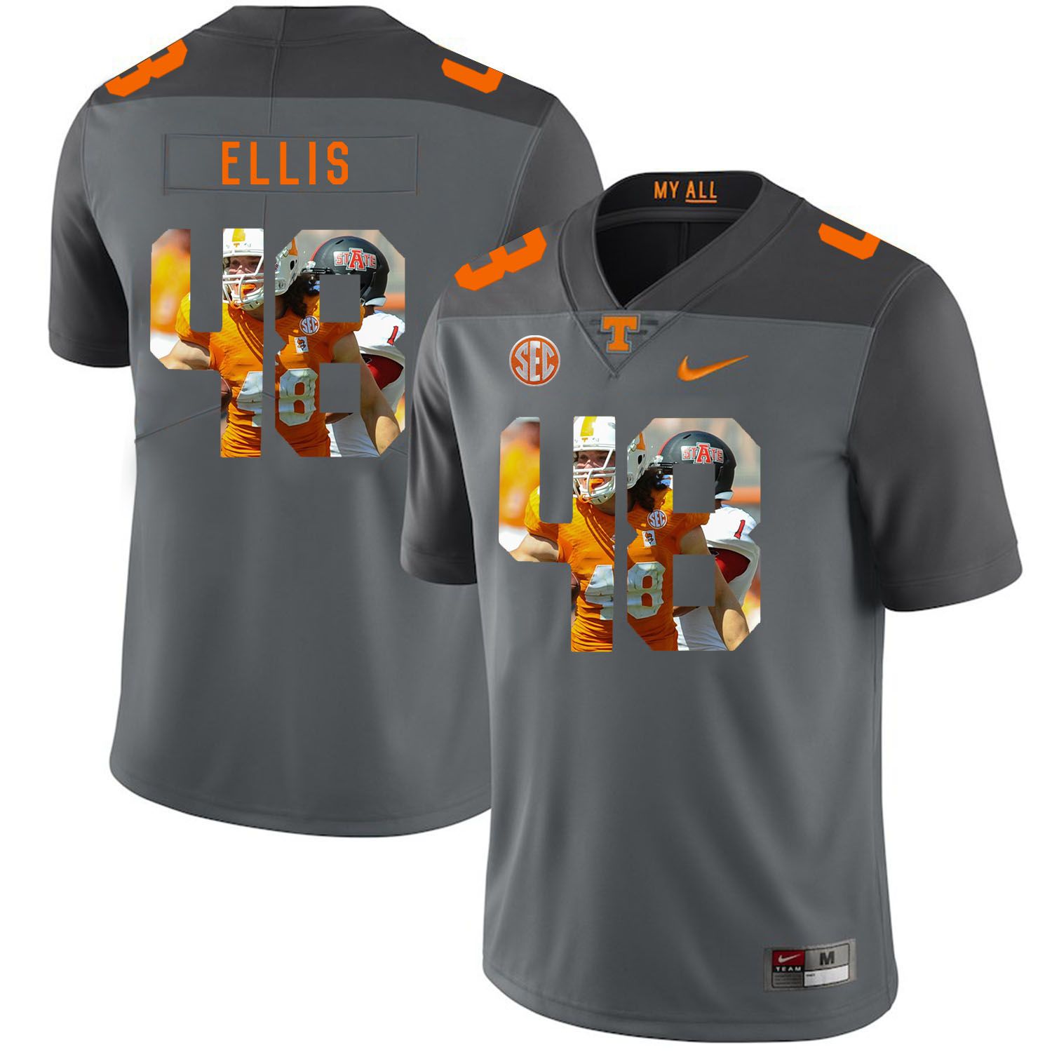 Men Tennessee Volunteers 48 Ellis Grey Fashion Edition Customized NCAA Jerseys